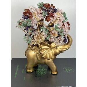 GEMBOURY 17" Large 7 Chakra Crystal Money Tree Bonsai Feng Shui Elephant Statue